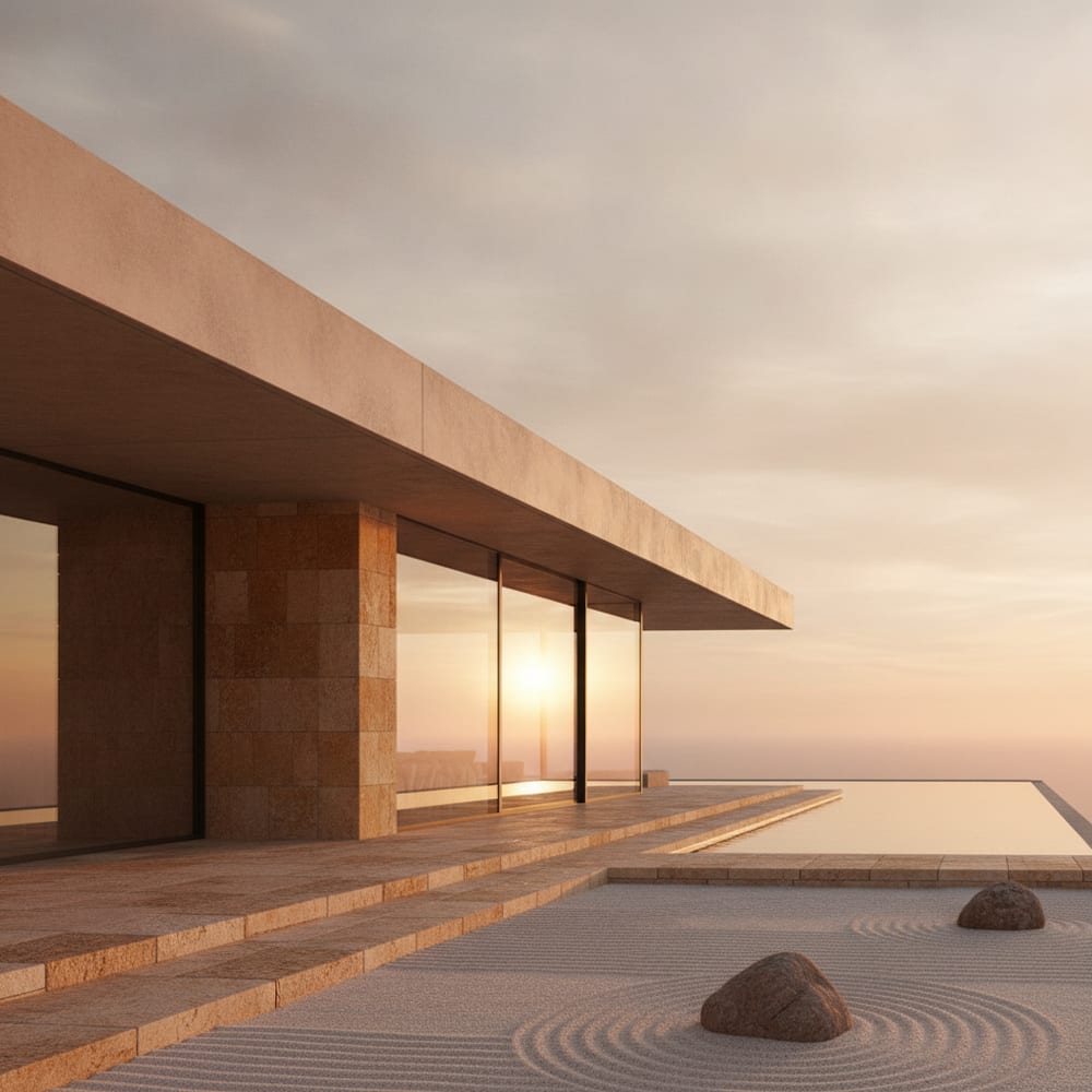 Casa Petralta, a terraced concrete house in Mallorca at golden hour