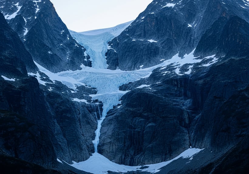 Ice-clad north face in cold shadowed light, the hardest graded route